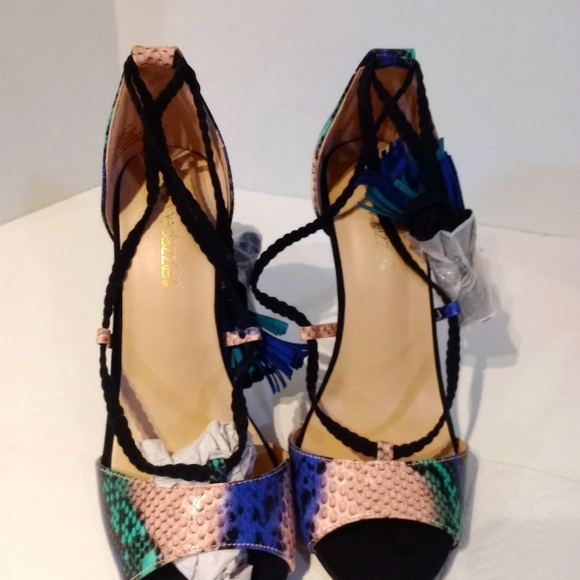 Shoe Dazzle New Faux Snakeskin High Heel‎ Sandals Sz. 8.5 - Picture 6 of 12